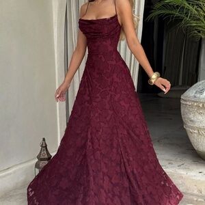 Red Wine Textured Maxi Dress